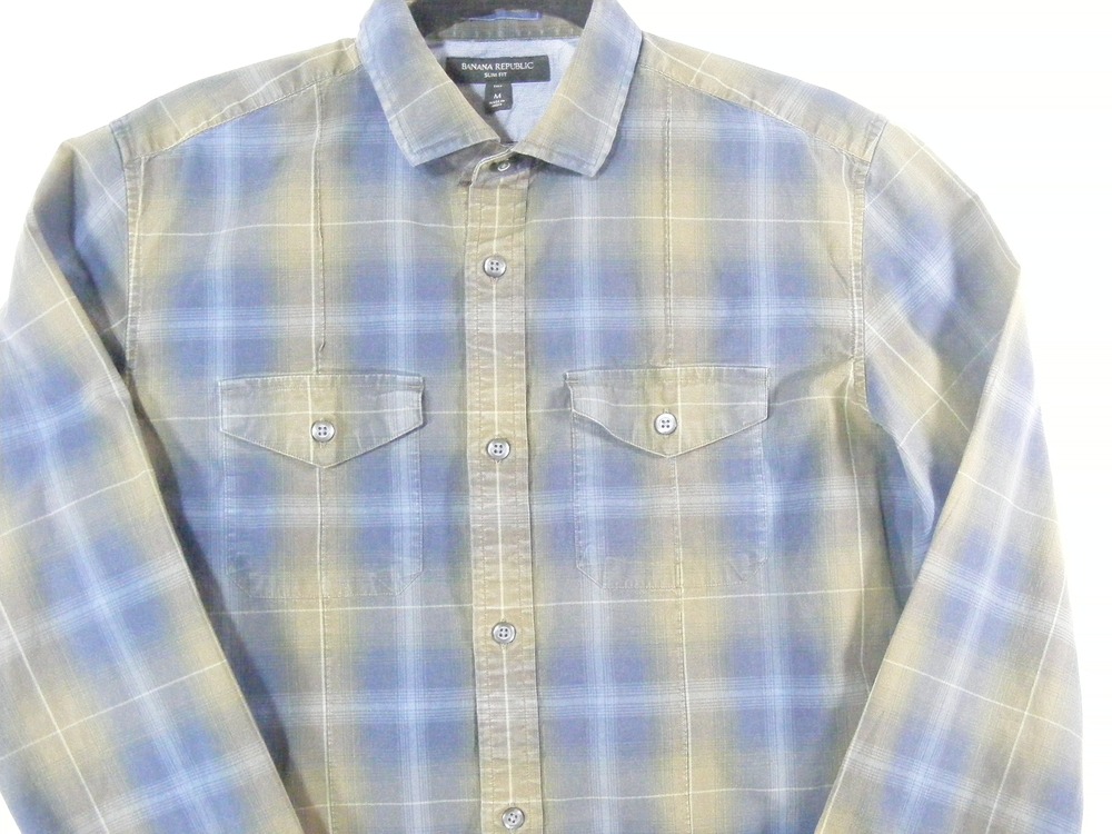Banana Republic Button Down Mens Medium Tall Blue Plaid Excellent Slim Fit Shirt